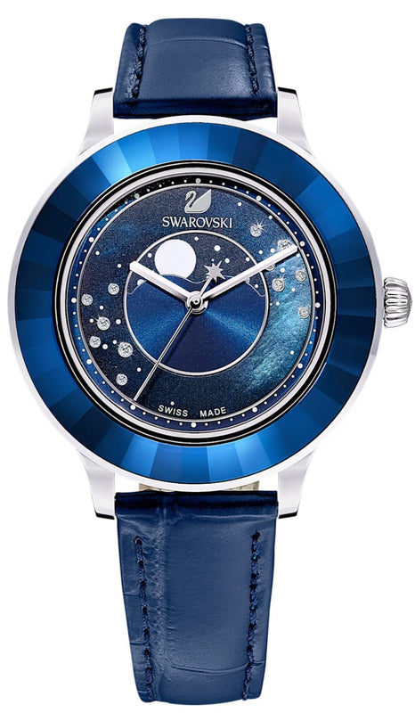 Buy Shop Swarovski Octea Lux Moon Crystal Blue Dial Blue Leather Strap Watch for Women - 5516305 USA Online