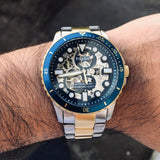 Buy Shop Fossil FB-01 Automatic Skeleton Blue Dial Two Tone Steel Strap Watch for Men - ME3191 USA Online
