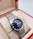 Buy Shop Omega Constellation Manhattan Quartz Diamonds Blue Dial Silver Steel Strap Watch for Women - 131.10.25.60.53.001 USA Online