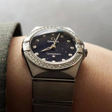 Buy Shop Omega Constellation Manhattan Quartz Diamonds Blue Dial Silver Steel Strap Watch for Women - 131.15.25.60.53.001 USA Online
