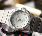 Buy Shop Omega Constellation Manhattan Quartz Diamonds Mother of Pearl Dial Silver Steel Strap Watch for Women - 131.15.25.60.55.001 USA Online