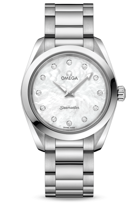 Buy Shop Omega Seamaster Aqua Terra Quartz Diamonds Mother of Pearl Dial Silver Steel Strap Watch for Women - 220.10.28.60.55.001 USA Online
