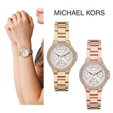 Michael Kors Mini Camille Chronograph White Dial Rose Gold Steel Strap Watch For Women - MK6844