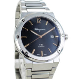 Salvatore Ferragamo F-80 Classic Black Dial Silver Steel Strap Watch for Men - SFDT02423