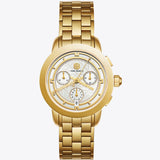 Buy Shop Tory Burch Classic Chronograph White Dial Gold Steel Strap Watch for Women - TBW1032 USA Online