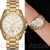 Michael Kors Bradshaw Chronograph White Dial Gold Steel Strap Watch For Women - MK6266