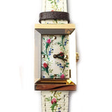 Buy Shop Gucci G-Frame Floral Mother of Pearl Dial White Leather Strap Watch For Women - YA147407 USA Online