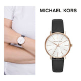 Buy Shop Michael Kors Pyper Quartz White Dial Black Leather Strap Watch For Women - MK2834 USA Online