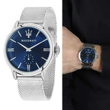 Buy Shop Maserati Epoca Blue Dial Silver Mesh Bracelet Watch For Men - R8853118006 USA Online