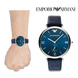 Buy Shop Emporio Armani Gianni T Bar Quartz Blue Dial Blue Leather Strap Watch For Men - AR11300 USA Online