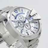 Diesel Mega Chief Chronograph Silver Dial Silver Steel Strap Watch For Men - DZ4477