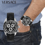 Buy Shop Versace V Ray Chronograph Quartz Black Dial Black Leather Strap Watch For Men - VE2I00121 USA Online