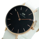 Buy Shop Daniel Wellington Classic Petite Dover Black Dial White NATO Strap Watch For Women - DW00100312 USA Online
