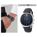 Buy Shop Emporio Armani Lambda Chronograph Blue Dial Blue Leather Strap Watch For Men - AR11018 USA Online