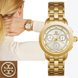 Buy Shop Tory Burch Classic Chronograph White Dial Gold Steel Strap Watch for Women - TBW1032 USA Online