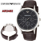 Buy Shop Emporio Armani Renato Chronograph Black Dial Brown Leather Strap Watch For Men - AR2482 USA Online