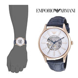 Buy Shop Emporio Armani Meccanico Automatic White Dial Blue Leather Strap Watch For Men - AR1947 USA Online