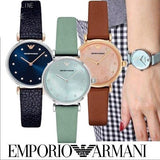 Buy Shop Emporio Armani Gianni T Bar Mother Of Pearl Blue Dial Blue Leather Strap Watch For Women - AR1959 USA Online