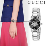 Gucci G Timeless Quartz Diamonds Black Dial Silver Steel Strap Watch For Women - YA1265024