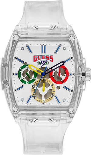 Buy Shop Guess Phoenix J Balvin White Dial Transparent Silicone Strap Watch For Men - V1051M1 USA Online