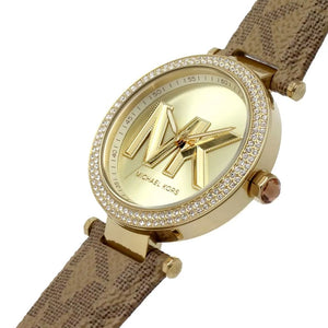 Buy Shop Michael Kors Parker Three Hand Gold Dial Brown Leather Strap Watch For Women - MK2973 USA Online