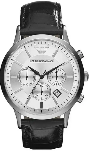 Buy Shop Emporio Armani Renato Chronograph Silver Dial Black Leather Strap Watch for Men - AR2436 USA Online