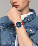 Buy Shop Fossil Minimalist Blue Dial Brown Leather Strap Watch for Men - FS5304 USA Online