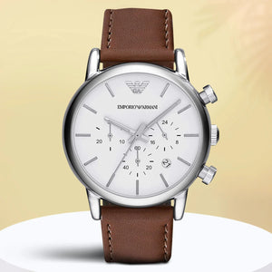 Buy Shop Emporio Armani Luigi Chronograph Silver Dial Brown Leather Strap Watch for Men - AR1846 USA Online