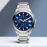 Buy Shop Fossil Everett Chronograph Blue Dial Silver Steel Strap Watch for Men - FS5795 USA Online
