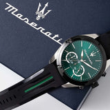 Buy Shop Maserati Traguardo Chronograph Green Dial Black Silicone Strap Watch For Men - R8871612043 USA Online