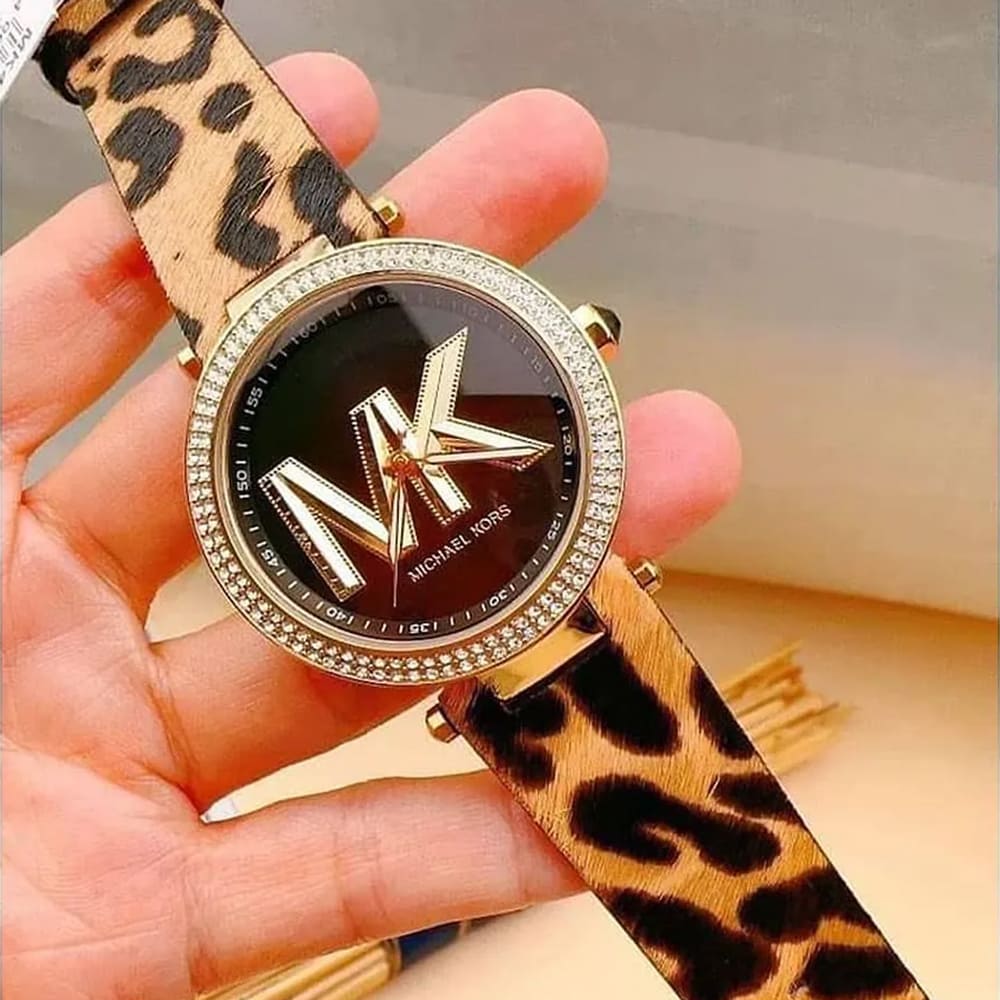 Buy Shop Michael Kors Parker Black Dial Cheetah Print Brown Leather Strap Watch For Women - MK4723 USA Online