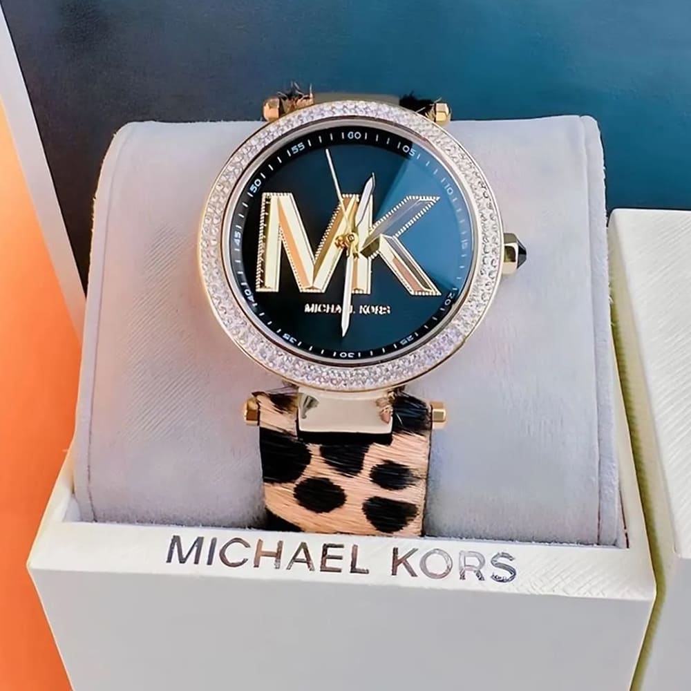 Buy Shop Michael Kors Parker Black Dial Cheetah Print Brown Leather Strap Watch For Women - MK4723 USA Online