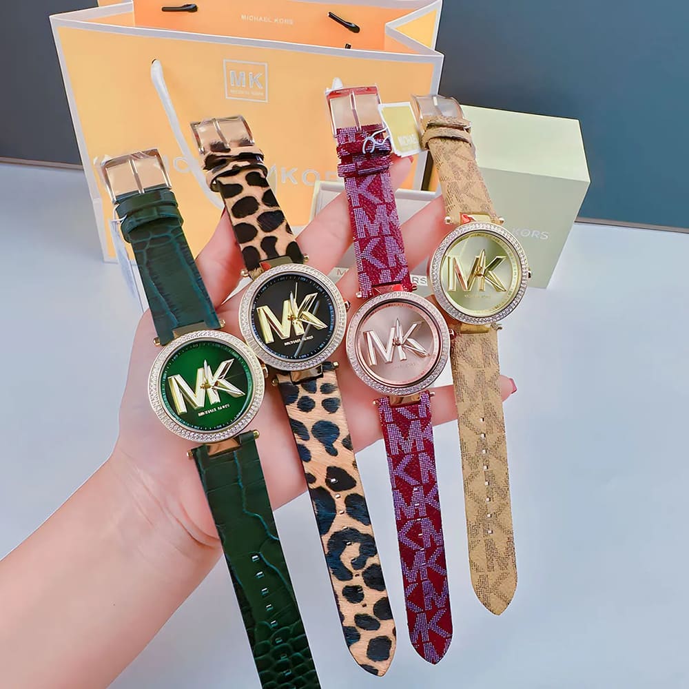 Buy Shop Michael Kors Parker Black Dial Cheetah Print Brown Leather Strap Watch For Women - MK4723 USA Online