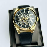 Buy Shop Fossil Everett Automatic Skeleton Black Dial Black Leather Strap Watch for Men - ME3208 USA Online