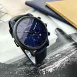 Buy Shop Emporio Armani Luigi Analog Blue Dial Black Leather Strap Watch For Men - AR11351 USA Online