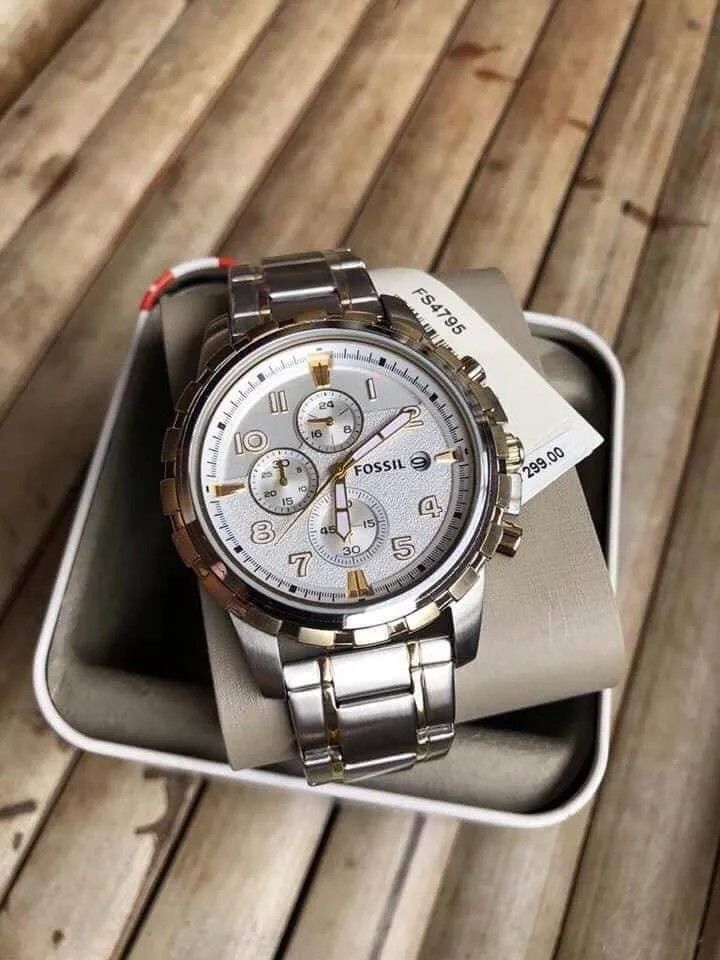 Buy Shop Fossil Dean Chronograph White Dial Silver Steel Strap Watch for Men - FS4795 USA Online