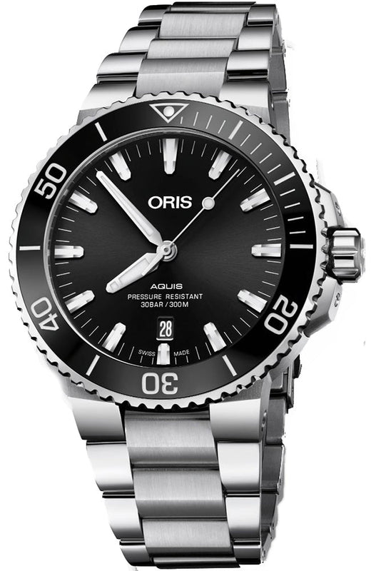 Buy Shop Oris Aquis Date Black Dial Silver Steel Strap Watch for Men - 0173377304134-0782405PEB USA Online