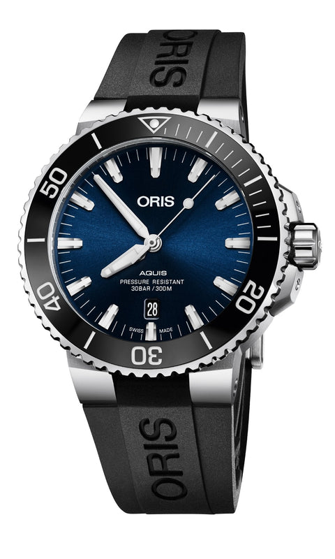 Buy Shop Oris Aquis Date Blue Dial Black Rubber Strap Watch for Men - 0173377304152-0742464EB USA Online