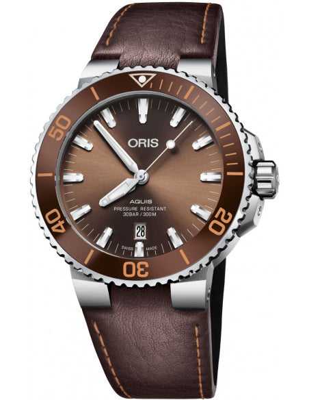 Buy Shop Oris Aquis Date Brown Dial Brown Leather Strap Watch for Men - 0173377304152-0752412EB USA Online