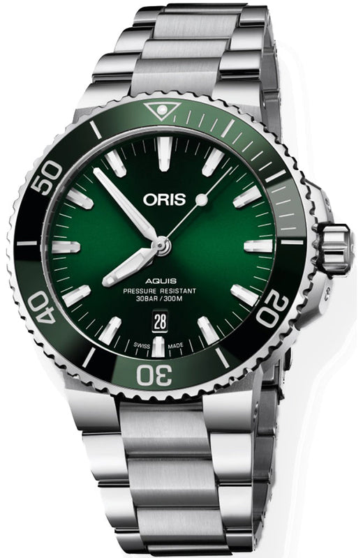 Buy Shop Oris Aquis Date Green Dial Silver Steel Strap Watch for Men - 0173377304157-0782405PEB USA Online