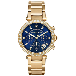 Buy Shop Michael Kors Parker Chronograph Blue Dial Gold Steel Strap Watch For Women - MK6262 USA Online