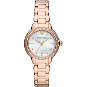 Buy Shop Emporio Armani Aira Three Hand Mother of Pearl Dial Rose Gold Steel Strap Watch For Women - AR11523 USA Online