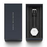 Buy Shop Daniel Wellington Classic Petite Sheffield White Dial Black Leather Strap Watch For Women - DW00100186 USA Online