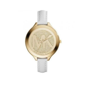 Buy Shop Michael Kors Slim Runway Quartz Gold Dial White Leather Strap Watch For Women - MK2389 USA Online