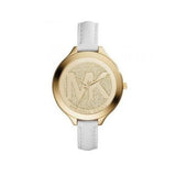 Buy Shop Michael Kors Slim Runway Quartz Gold Dial White Leather Strap Watch For Women - MK2389 USA Online
