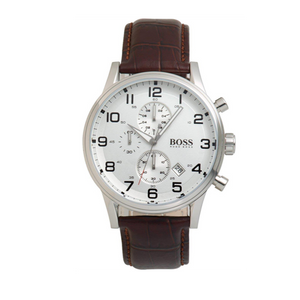 Buy Shop Hugo Boss Aeroliner Chronoraph White Dial Brown Leather Strap Watch For Men - 1512447 USA Online