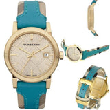 Burberry Heritage Gold Dial Blue Leather Strap Watch for Women - BU9112