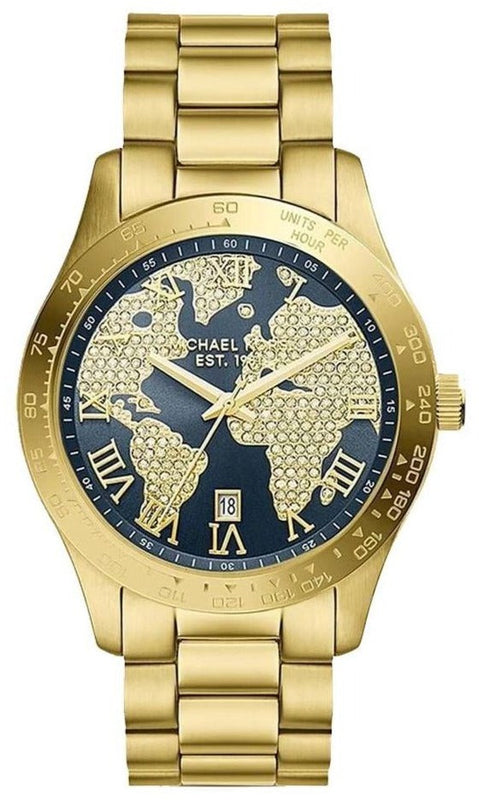 Buy Shop Michael Kors Layton Pave Blue Dial Gold Steel Strap Watch for Women - MK6243 USA Online