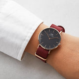 Buy Shop Daniel Wellington Classic Roselyn Black Dial Maroon Nylon Strap Watch For Women - DW00100273 USA Online