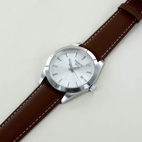 Buy Shop Tissot Gentleman Silver Dial Brown Leather Strap Watch For Men - T127.410.16.031.00 USA Online